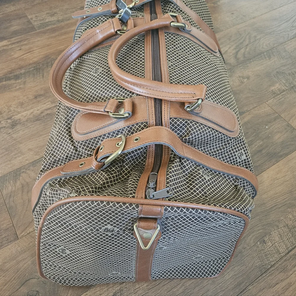 Bg Brown Leather Accent Travel Duffel Bag
